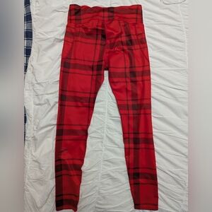 Brooks Women Moment Tight Red Plaid Running Leggings Size Small